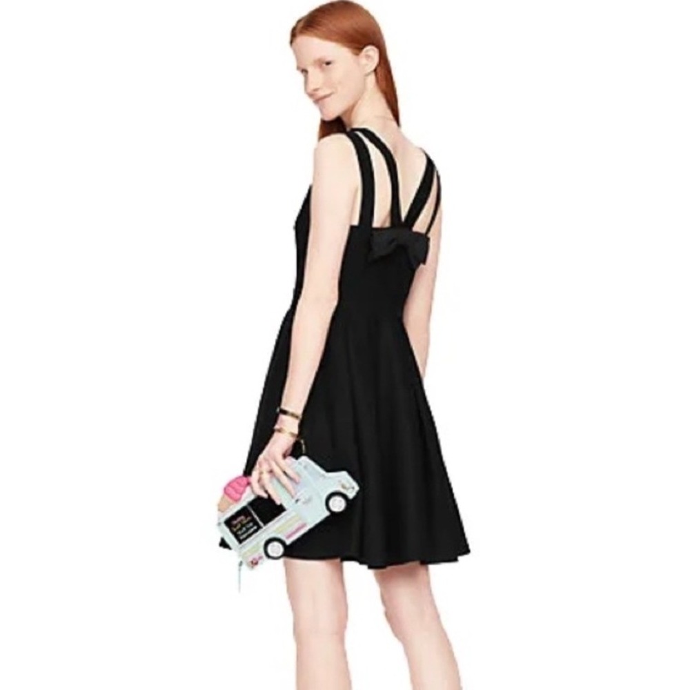 NWT Kate Spade Crepe Bow‎ Back Fit and Flare Dress Black Sz 2 Cocktail Party